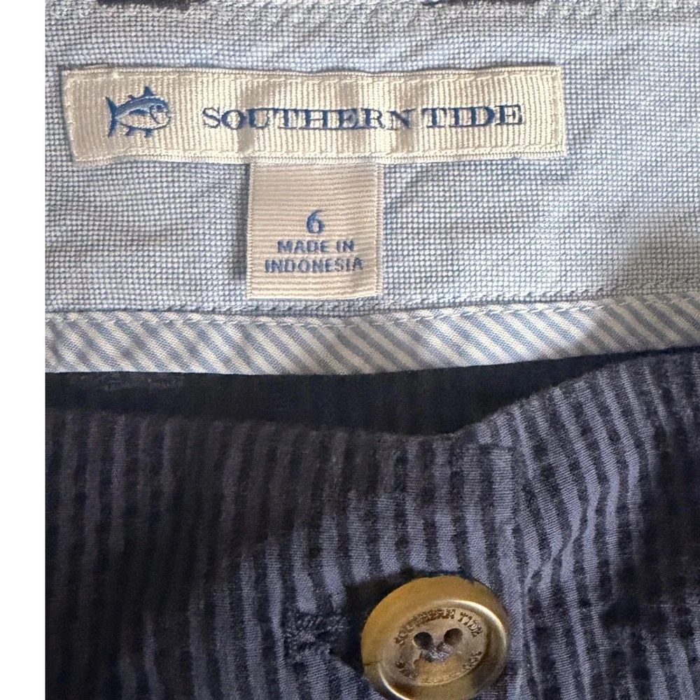 Southern Tide Womens Navy Blue Seersucker Striped Shorts‎ Size 6 Preppy Coastal